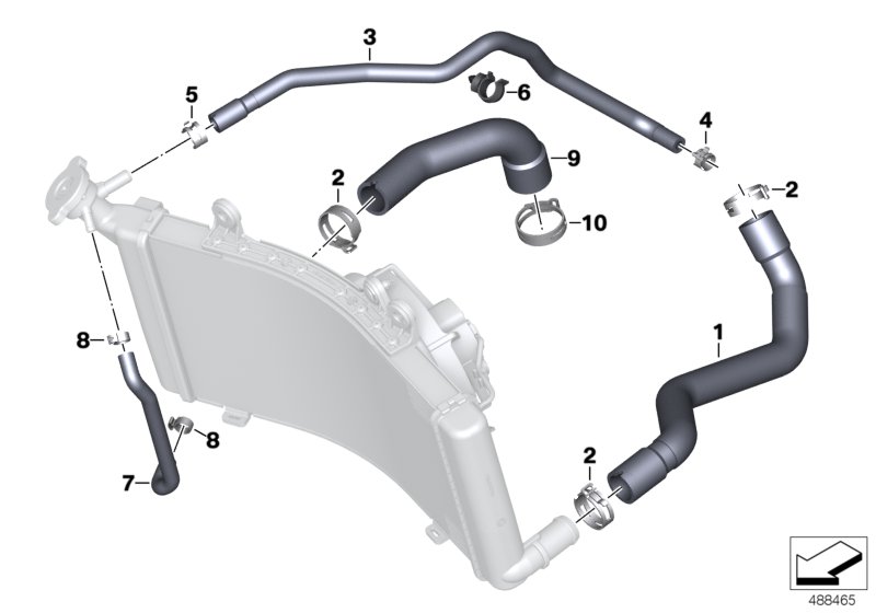 Трубопроводы охлаждающей жидкости для BMW K80 F 750 GS (0B08, 0B18) 0 (схема запчастей)