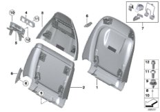 Накладки спинки переднего сиденья для BMW F90 M5 S63M (схема запасных частей)