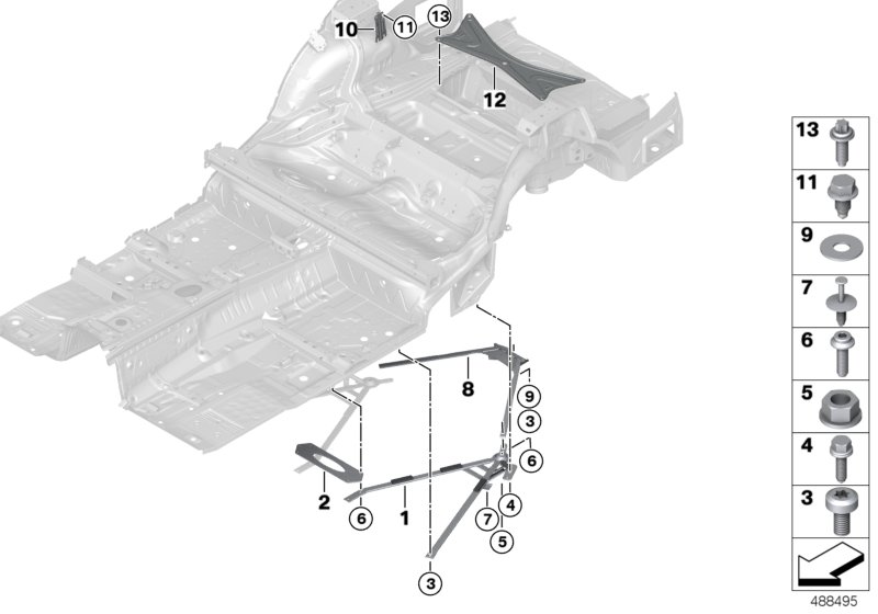Элемент усиления задней части кузова для BMW F82 M4 S55 (схема запчастей)