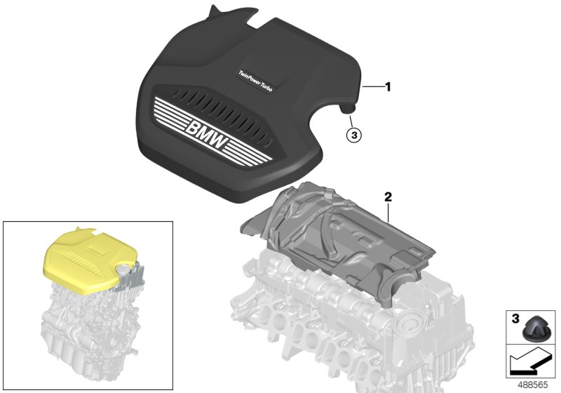Звукоизоляционный кожух двигателя для BMW F48 X1 18dX B47B (схема запчастей)