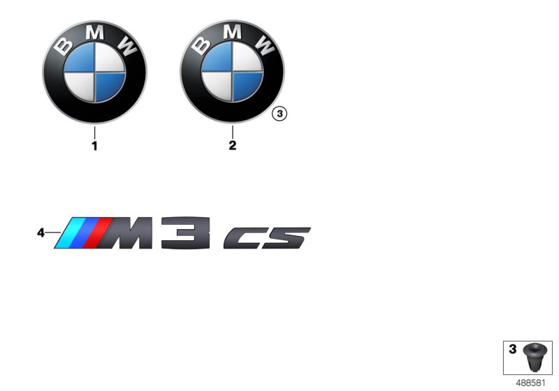 Эмблемы / надписи для BMW F80N M3 S55 (схема запчастей)