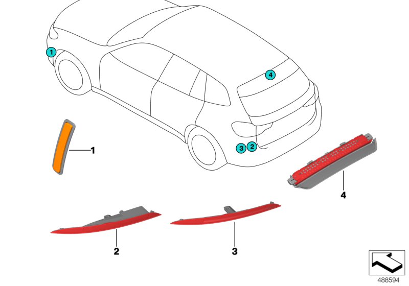 Третий фонарь стоп-сигнала/отражатель для BMW G02 X4 20dX B47D (схема запчастей)