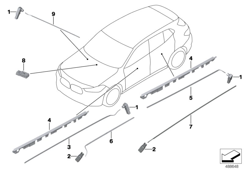Светодиодный модуль / световод для BMW F39 X2 18dX B47B (схема запчастей)