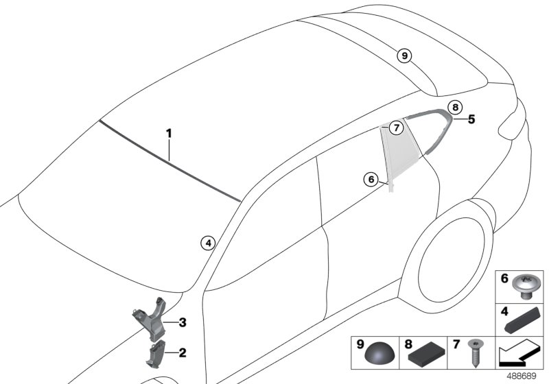 Остекление, дополнительные элементы для BMW G02 X4 20dX B47D (схема запчастей)