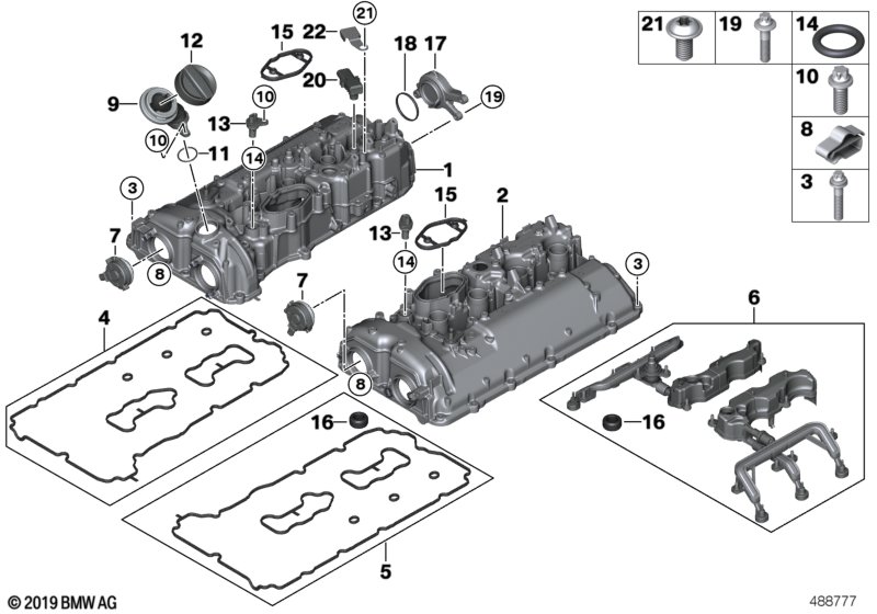 Крышка головки блока цилиндров для BMW G07 X7 M50iX N63B (схема запчастей)