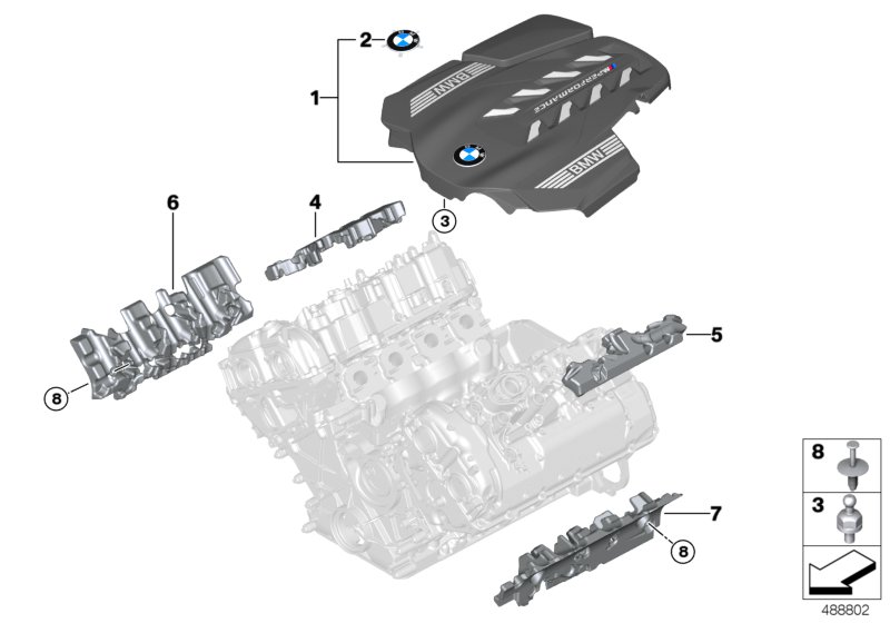 Звукоизоляционный кожух двигателя для BMW G14 M850iX N63B (схема запчастей)