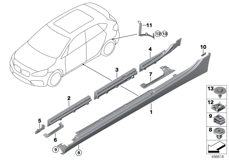 Накладка порог / арка колеса для BMW F45 216i B38 (схема запчастей)