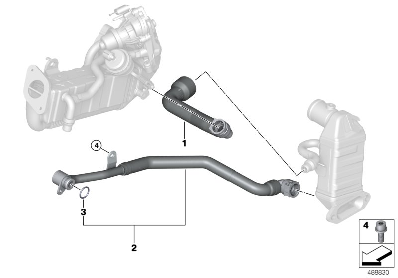 Трубопроводы системы нейтрализации ОГ для BMW F57 Cooper D B37B (схема запчастей)