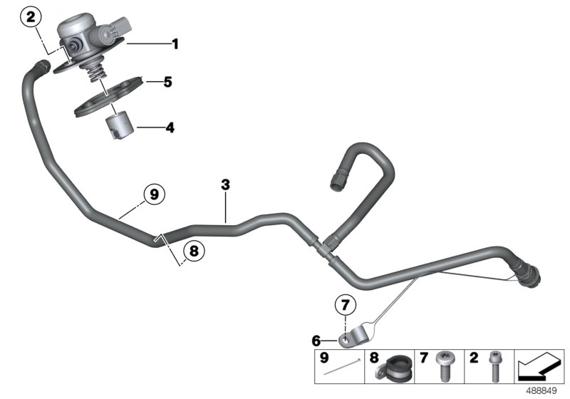 Насос высокого давления/трубопроводы для BMW MOSP M6 GT3 P63 (схема запчастей)