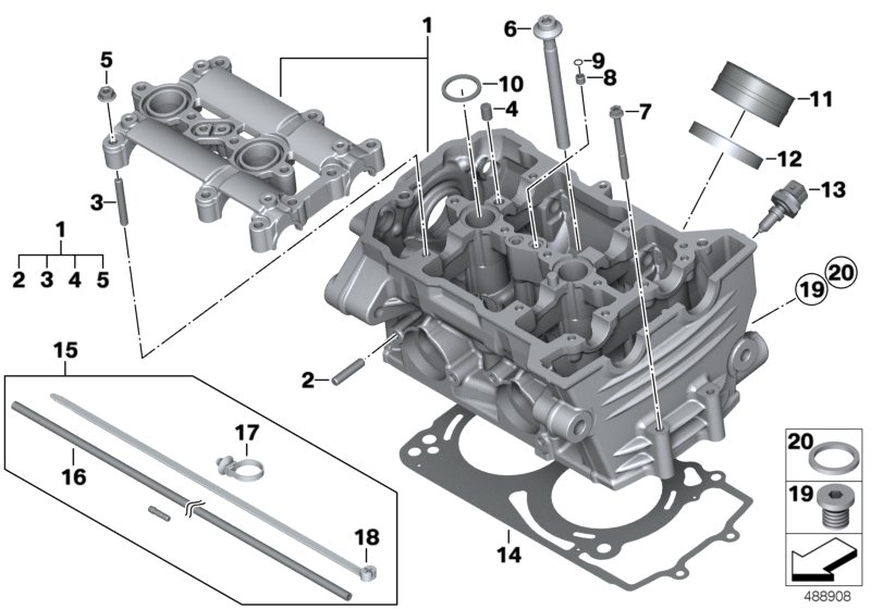 головка блока цилиндров для BMW K75 F 800 GS Adve. 16 (0B55, 0B65) 0 (схема запчастей)