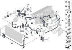 Шланги системы охлаждения для BMW F01 740i N54 (схема запасных частей)