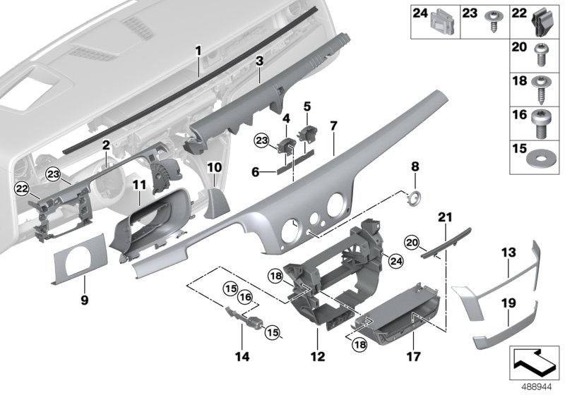 Панель приборов середина для BMW RR11 Phantom N74L (схема запчастей)