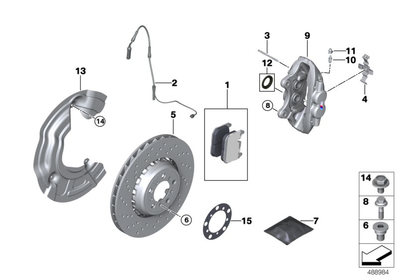 Тормозной механизм переднего колеса для BMW F87N M2 Competition S55 (схема запчастей)