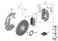 Тормозной механизм переднего колеса для BMW F83N M4 S55 (схема запасных частей)