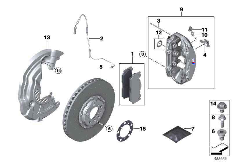 Тормозной механизм переднего колеса для BMW F82N M4 S55 (схема запчастей)