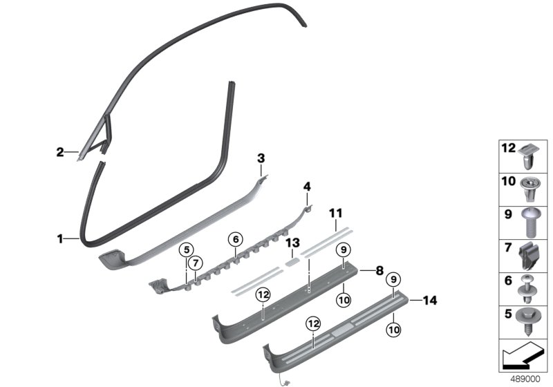 Защитная окантовка/накладка порога для BMW RR5 Wraith N74R (схема запчастей)