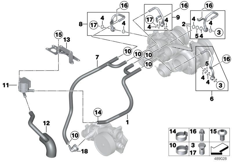 Система охлаждения-турбонагнетатель для BMW MOSP M6 GT3 P63 (схема запчастей)
