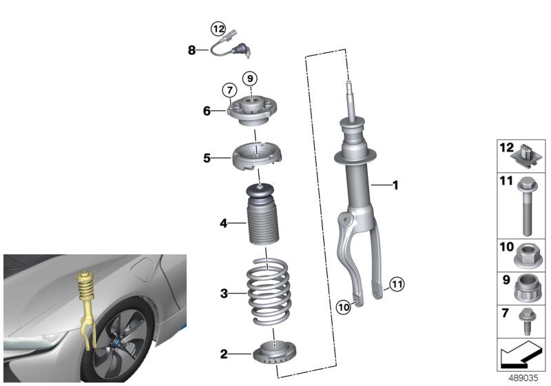 Стойка амортизатора Пд VDC/доп.элементы для BMW I15 i8 B38X (схема запчастей)