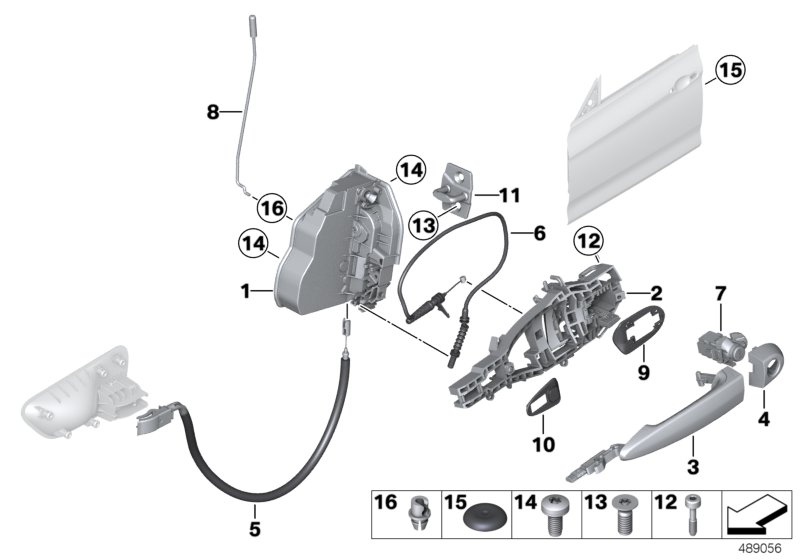 Система замков передней двери для BMW F34N 330iX B48 (схема запчастей)