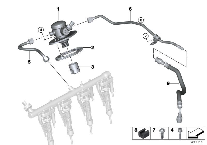 Насос высокого давления/трубопроводы для BMW G21 330i B48D (схема запчастей)