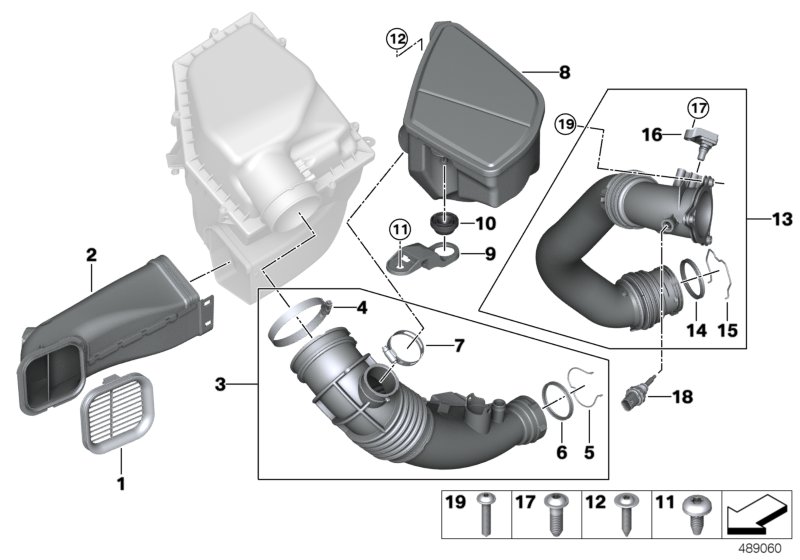 Воздуховод для BMW G30 520i B46D (схема запчастей)