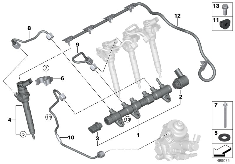 Ресивер/инжектор/провод для BMW G30 520dX XD5 (схема запчастей)