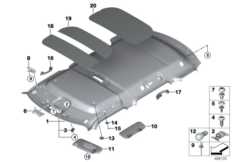 Потолок для MINI F54 Cooper S B46 (схема запчастей)
