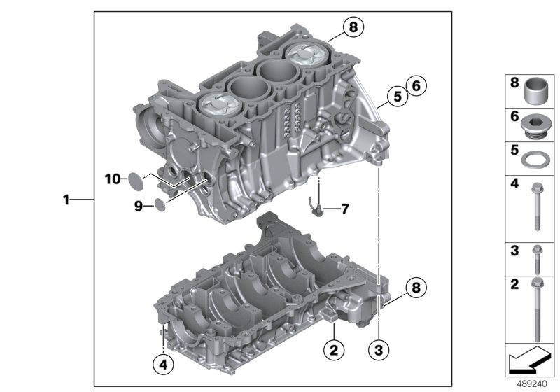 Блок-картер двигателя для BMW F20 116i N13 (схема запчастей)