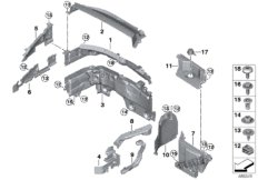 Дополнительные элементы моторного отсека для BMW F48 X1 16d B37 (схема запасных частей)