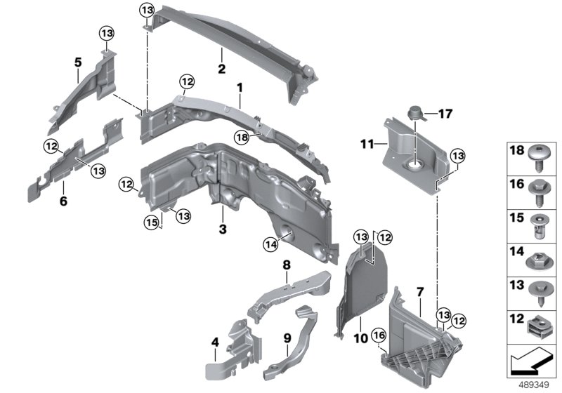 Дополнительные элементы моторного отсека для BMW F39 X2 20iX B46D (схема запчастей)