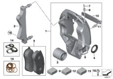 Тормозной механизм переднего колеса ПФТ для BMW MOSP M235i Racing N55 (схема запасных частей)