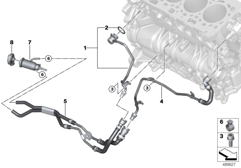 Сист.охлажд.- шланги сист.охл.двигателя для BMW G21 320dX B47D (схема запчастей)