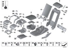Подлокотник заднего сиденья многофункц. для BMW RR11 Phantom N74L (схема запасных частей)