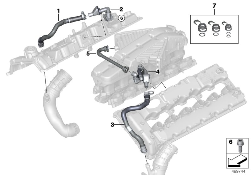 Система вентиляции картера для BMW RR31 Cullinan N74L (схема запчастей)