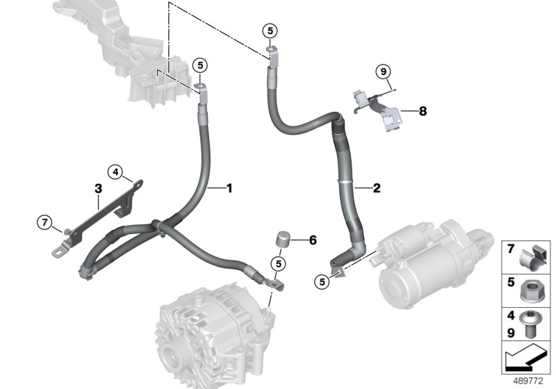 Провод стартера/провод генератора для BMW G11N 750iX N63B (схема запчастей)