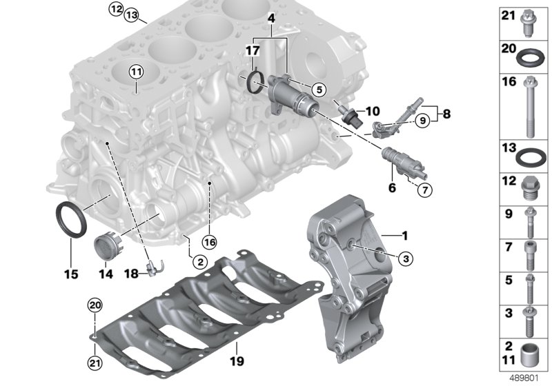 Блок цилиндров/дополнительные элементы для BMW F22 220d B47 (схема запчастей)