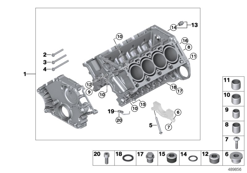 Блок-картер двигателя для BMW E65 735i N62 (схема запчастей)