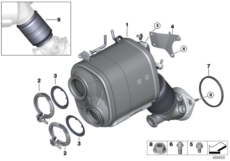 Катализатор/сажевый фильтр для BMW G05 X5 M50dX B57S (схема запчастей)