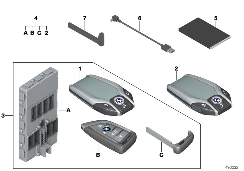 BMW ключ с дисплеем / к-т FFB с BDC для BMW G02 X4 20dX B47 (схема запчастей)