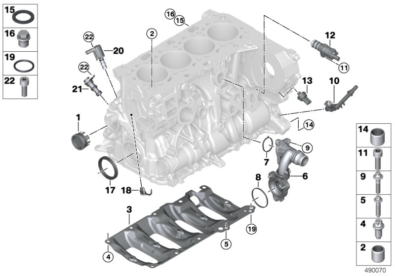 Блок цилиндров/дополнительные элементы для BMW G30 520dX B47D (схема запчастей)