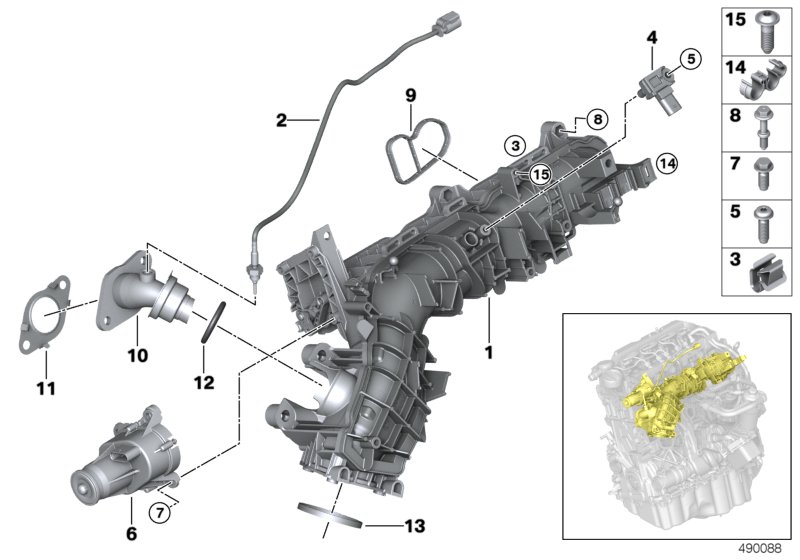 Система впуска AGR с упр.заслонками для BMW G20 318d B47B (схема запчастей)