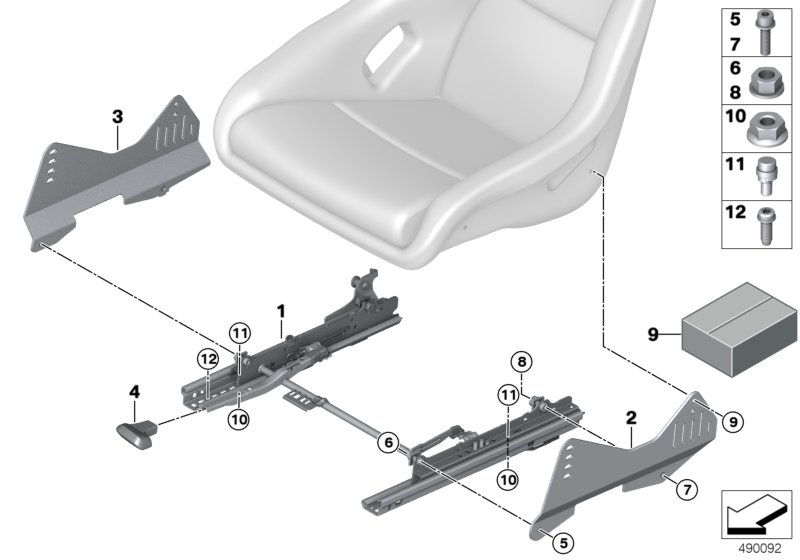 Сиденье Пд направляющая сиденья для BMW F82 M4 GTS S55 (схема запчастей)