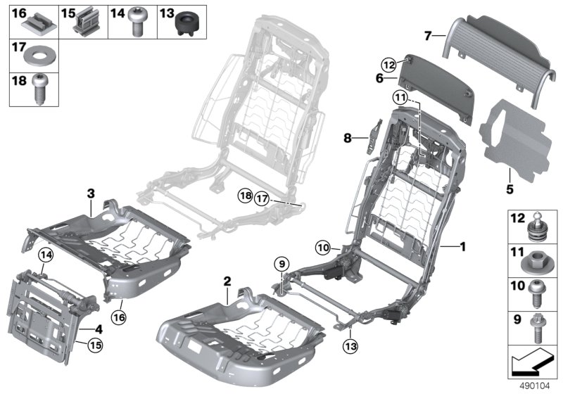 Каркас подушки сиденья пов.комф.Зд для BMW RR12 Phantom EWB N74L (схема запчастей)
