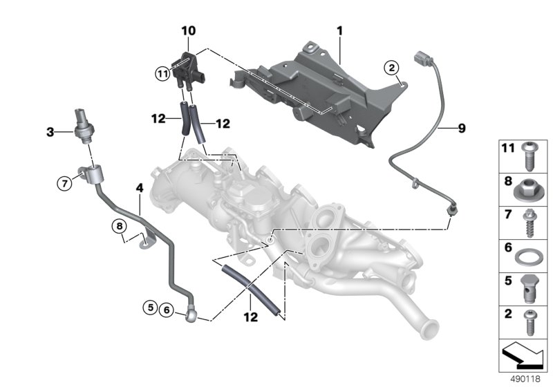 Датчики содерж.кислорода в отработ.газах для BMW G11N 740dX B57 (схема запчастей)