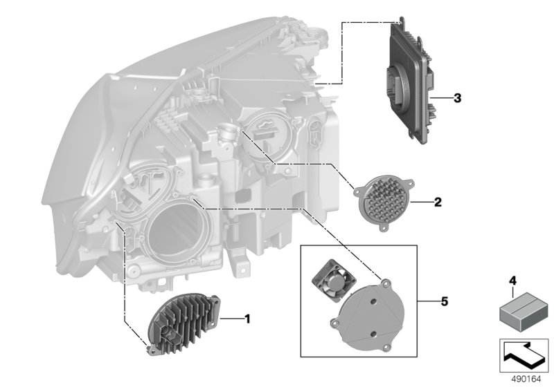 Детали электронного блока фары для BMW G06 X6 M50dX B57S (схема запчастей)