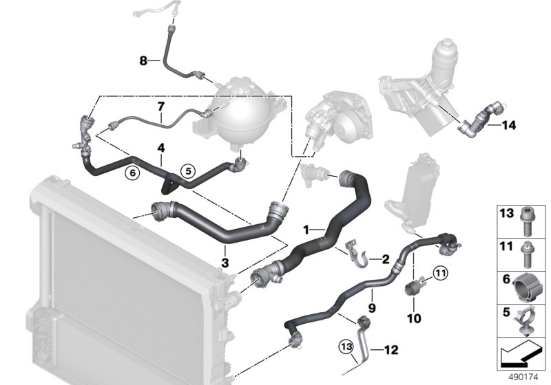 Шланги системы охлаждения для BMW G02 X4 20dX B47 (схема запчастей)