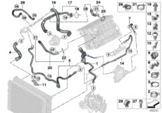 Шланги системы охлаждения для BMW F12N 640iX N55 (схема запасных частей)