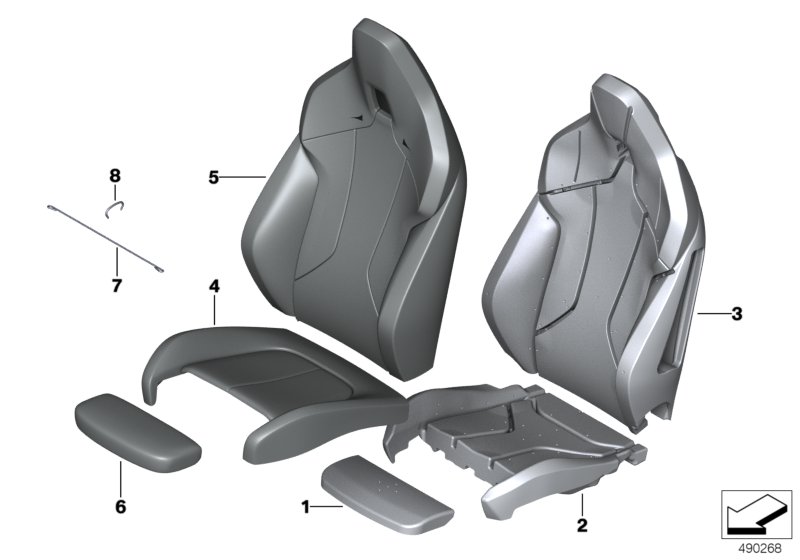 Набивка и обивка спортивного пер.сиденья для BMW F40 118i B38C (схема запчастей)