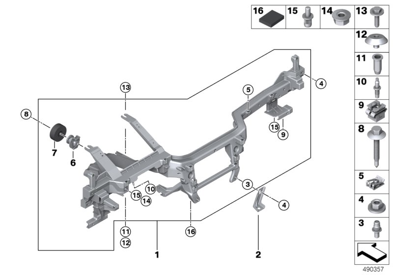 опора панели приборов для BMW F91 M8 S63M (схема запчастей)