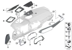 Доп.элементы панели приборов Вх для BMW G06 X6 M50dX B57S (схема запасных частей)